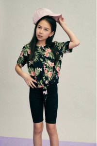 PIECES KIDS blouse LPNYA met all over print zwart groen roze