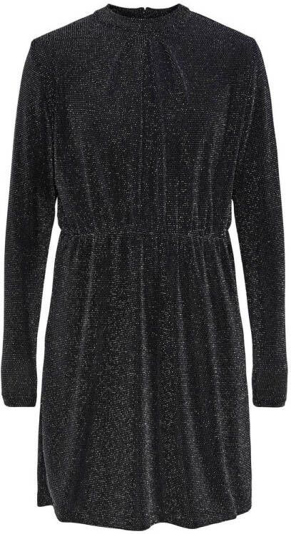 PIECES KIDS jurk LPFINE met glitters zwart Meisjes Polyester Ronde hals 122-128