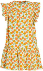 PIECES KIDS jurk LPLIMA met all over print en ruches wit oranje groen