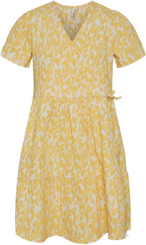 PIECES KIDS jurk PKMAYA met all over print geel Meisjes Polyester V-hals 116
