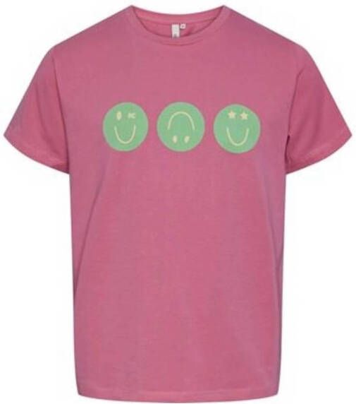 PIECES KIDS T-shirt PKFIBBI met printopdruk roze Meisjes Stretchkatoen Ronde hals 134 140