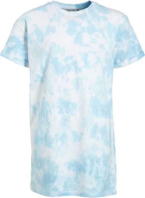 PIECES KIDS tie-dye T-shirtjurk LPTIA lichtblauw wit Meisjes Stretchkatoen Ronde hals 122 128