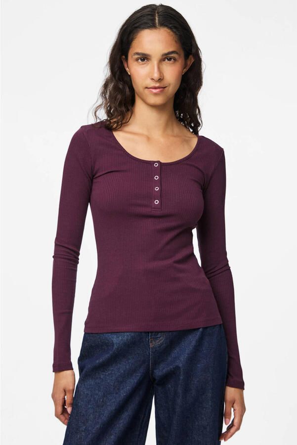 Pieces Slim fit shirt met lange mouwen van katoenmix model 'KITTE'