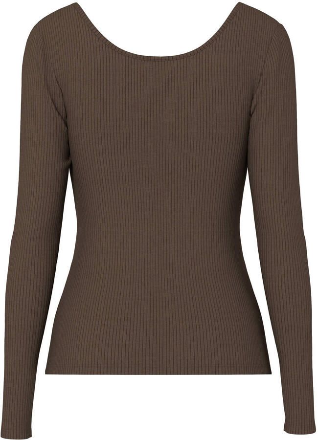 PIECES aansluitende longsleeve donkerbruin - Foto 3