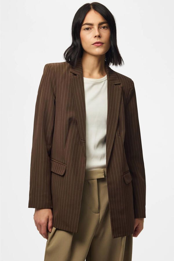 PIECES blazer met krijtstreep bruin