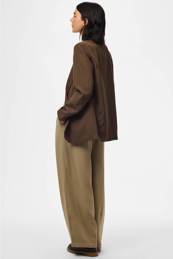 PIECES blazer met krijtstreep bruin - Foto 3