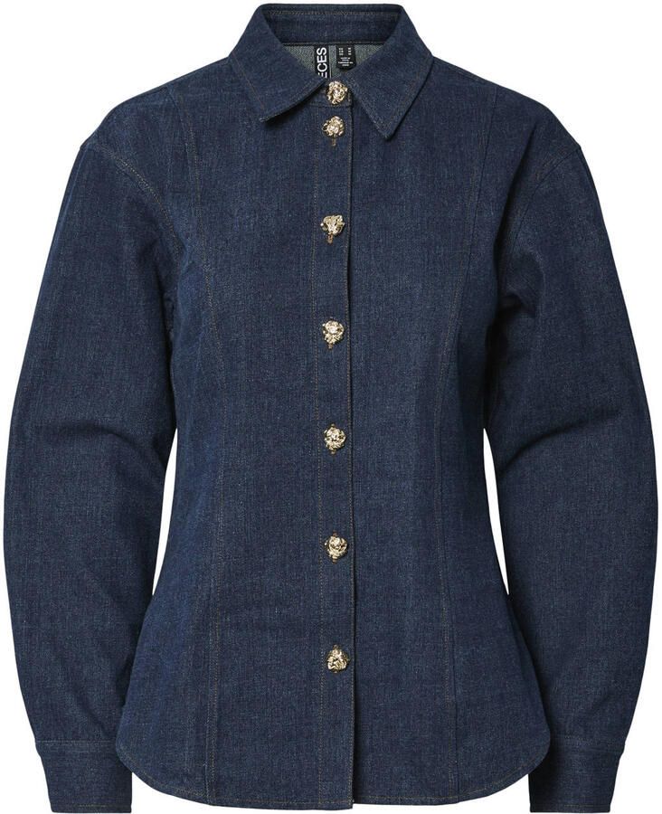 PIECES blouse dark blue denim