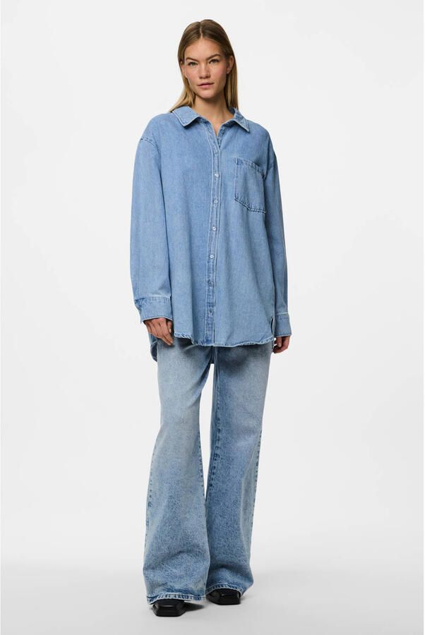 Pieces Loose fit jeansoverhemd van katoenmix model 'MAISIE' - Foto 3
