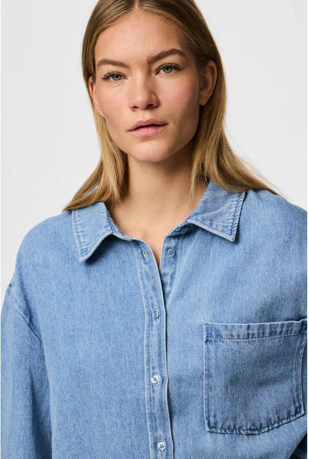 Pieces Loose fit jeansoverhemd van katoenmix model 'MAISIE'