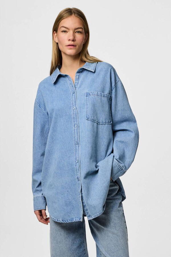Pieces Loose fit jeansoverhemd van katoenmix model 'MAISIE' - Foto 2