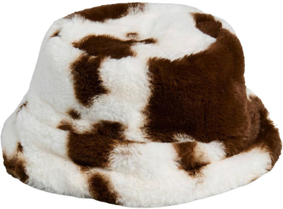 PIECES bucket hat PCJEANEL met koeienprint ecru bruin