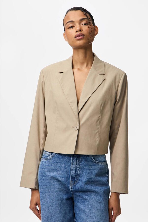 PIECES cropped blazer grijsbruin