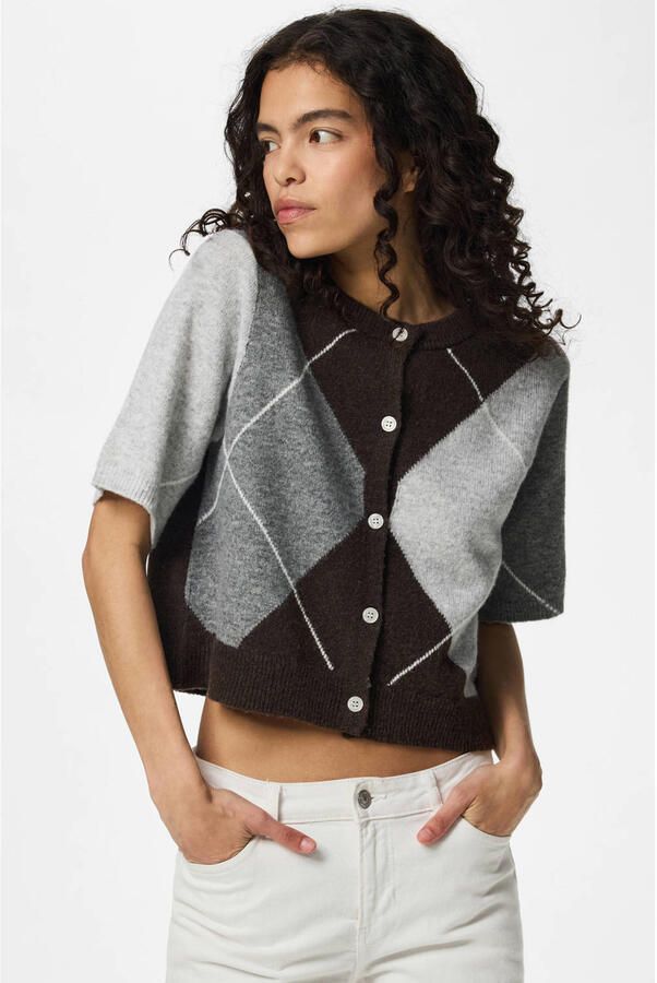 PIECES gebreide geruite vest met wol bruin