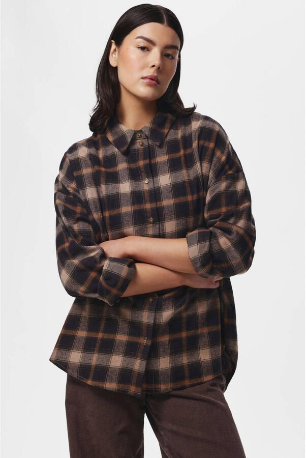 PIECES geruite blouse bruin