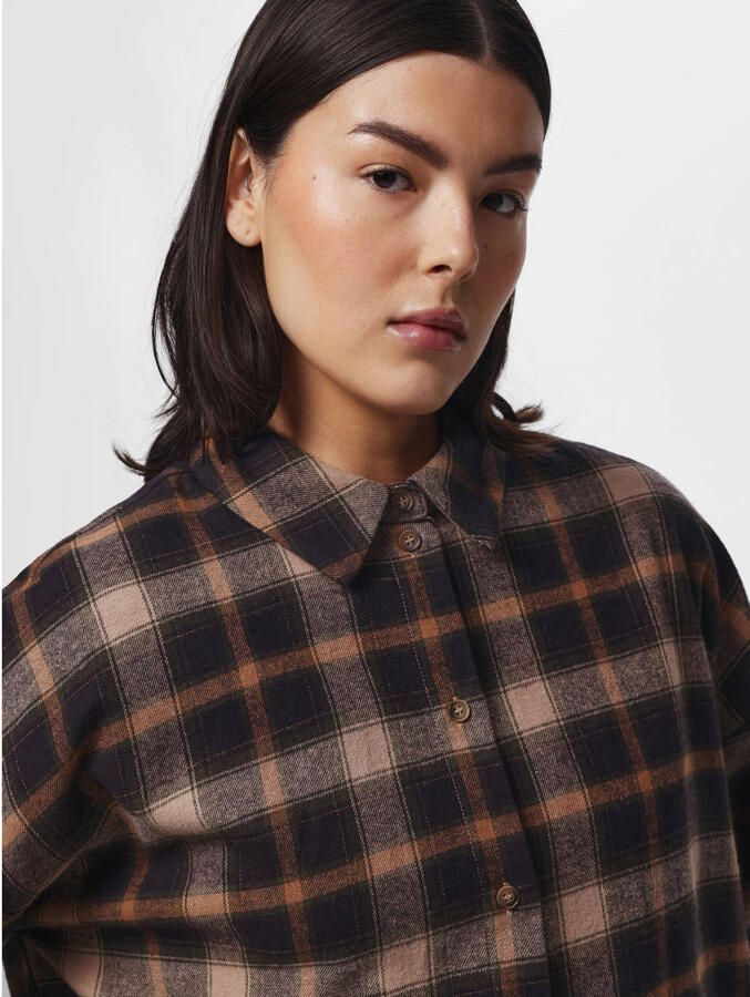 PIECES geruite blouse bruin - Foto 2