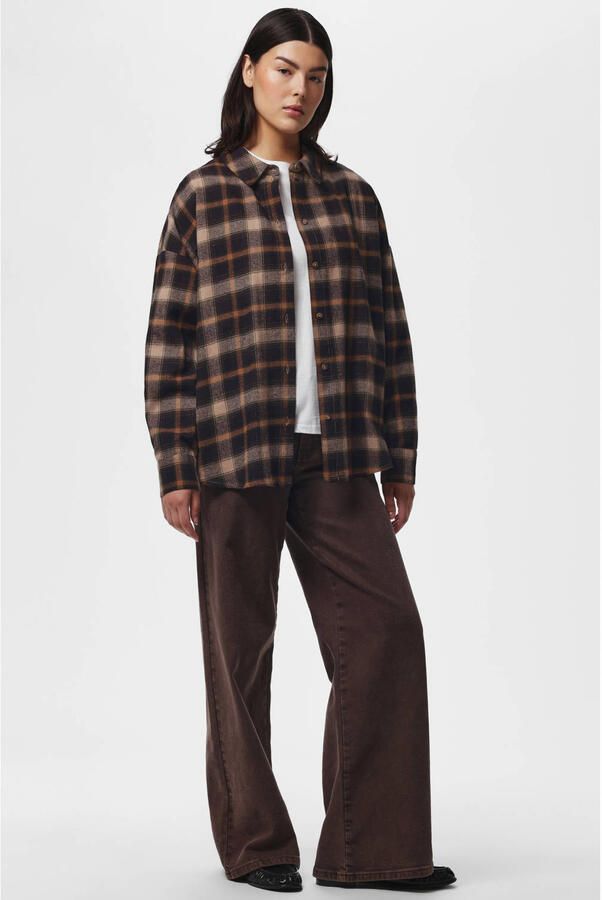 PIECES geruite blouse bruin - Foto 3