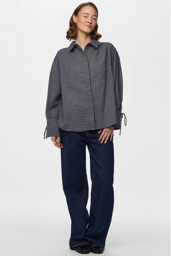 PIECES geruite blouse donkerblauw - Foto 2