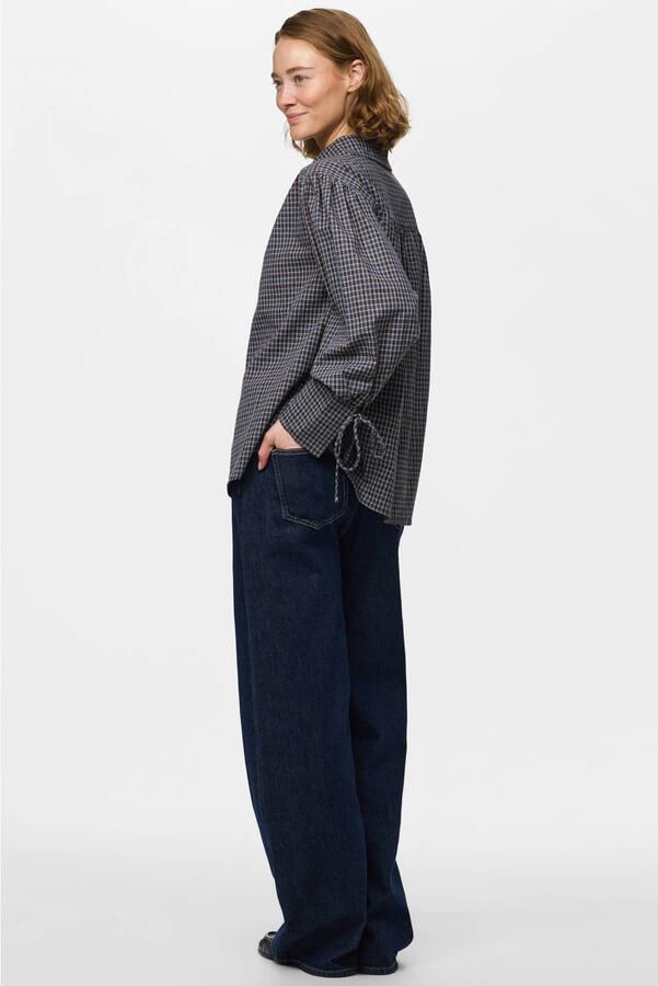 PIECES geruite blouse donkerblauw - Foto 3