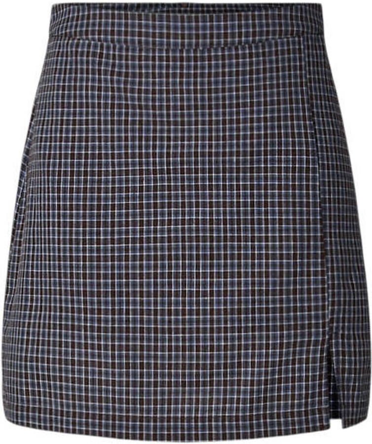 PIECES geruite korte rok donkerblauw
