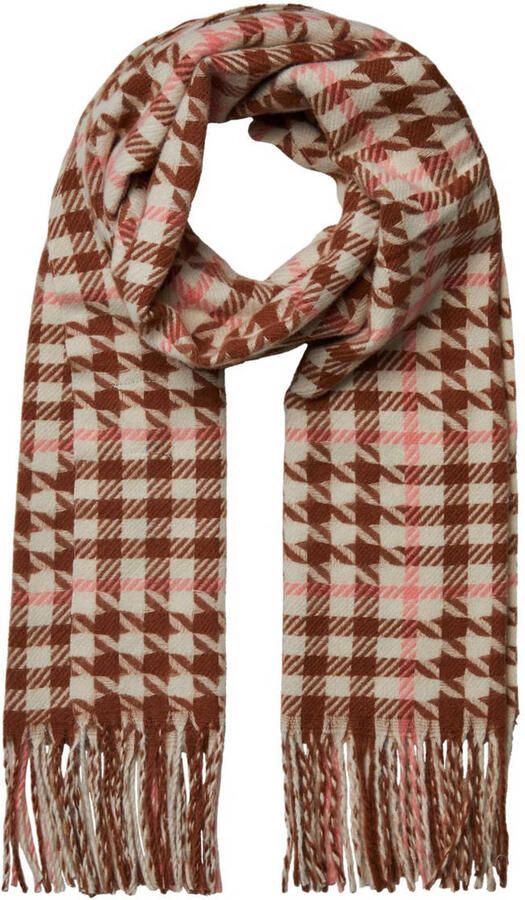 PIECES geruite sjaal met franjes PCSELINA bruin rood