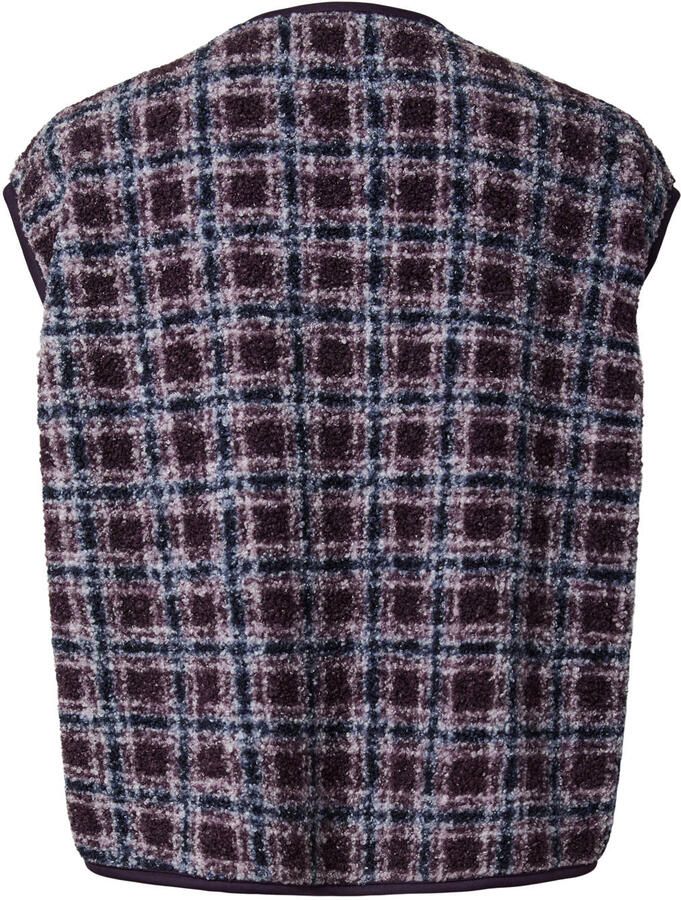 PIECES geruite teddy gilet paars