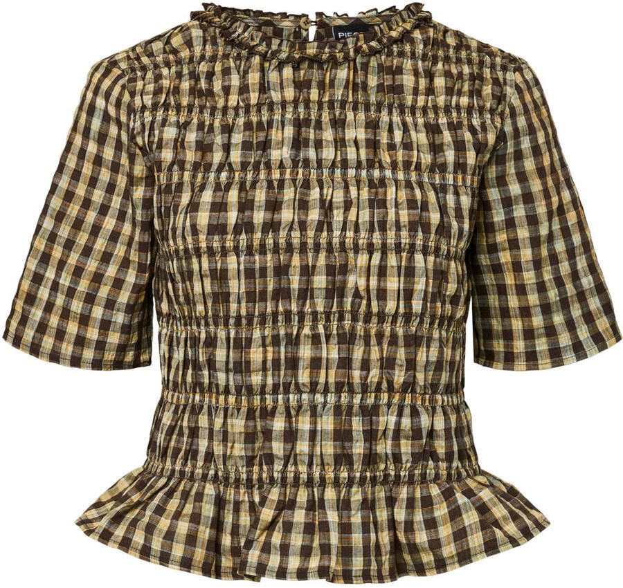 PIECES geruite top met peplum geel