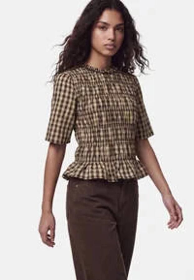 PIECES geruite top met peplum geel