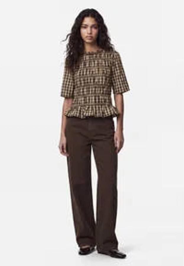 PIECES geruite top met peplum geel - Foto 2