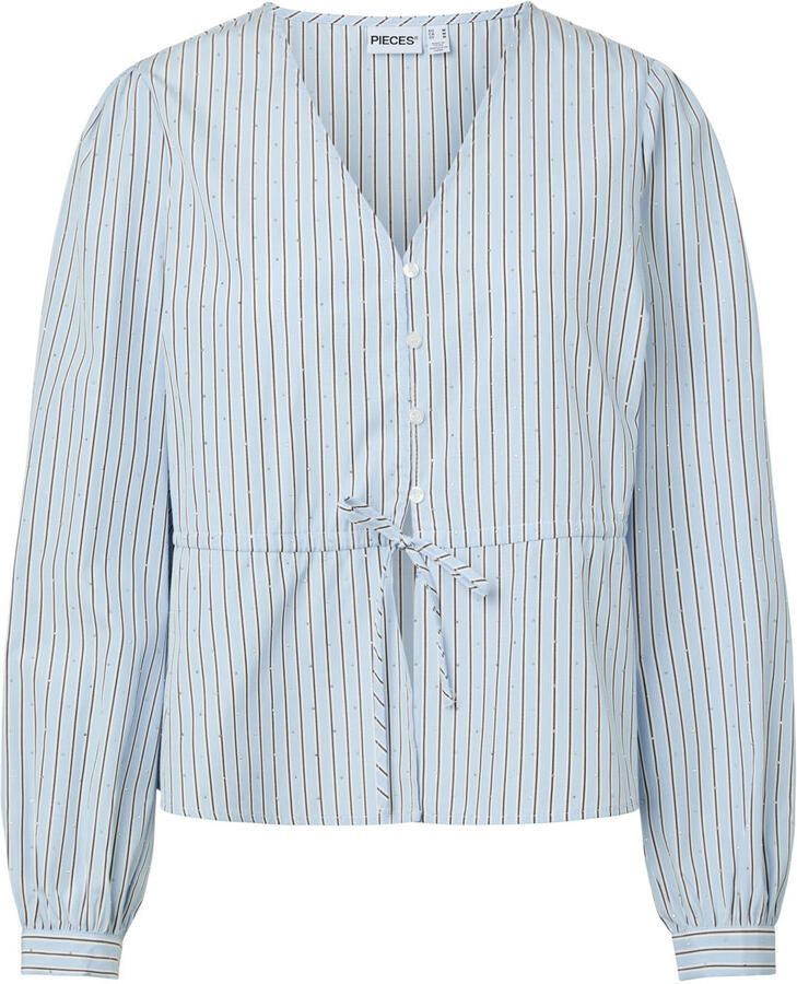 PIECES gestreepte blouse met strass-steentjes lichtblauw