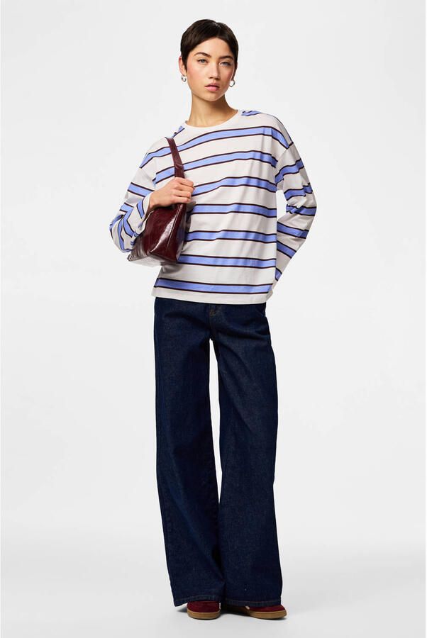 PIECES gestreepte top blauw
