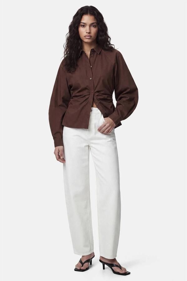 PIECES getailleerde blouse met plooien bruin