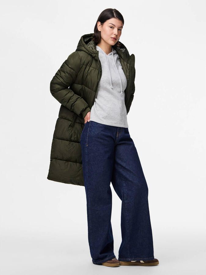 Pieces Regular fit gewatteerde lange jas met storm cuffs model 'BEE'