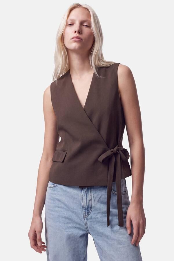 PIECES gilet donkerbruin