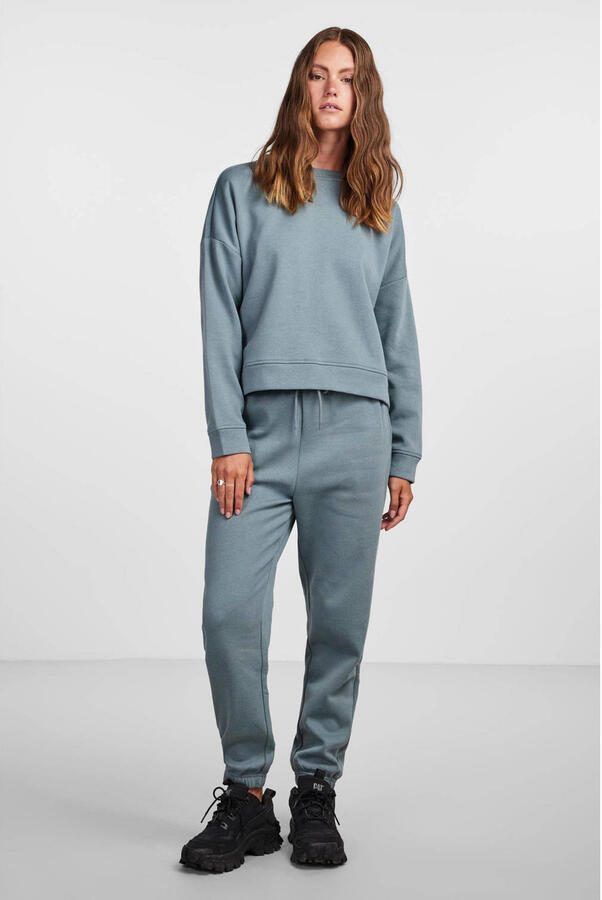 PIECES high waist regular fit sweatpants PCCHILLI grijsgroen - Foto 3