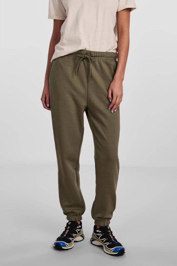 PIECES high waist regular fit sweatpants PCCHILLI olijfgroen