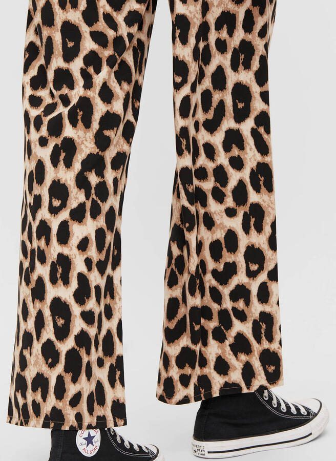 PIECES high waist wide leg pantalon met dierenprint zwart beige - Foto 2