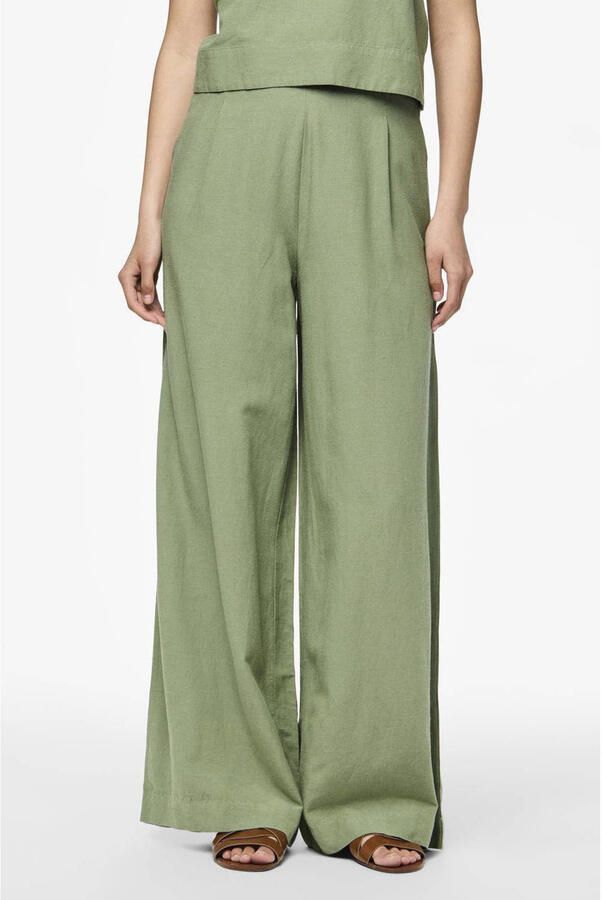 PIECES high waist wide leg pantalon PCMINIDI groen