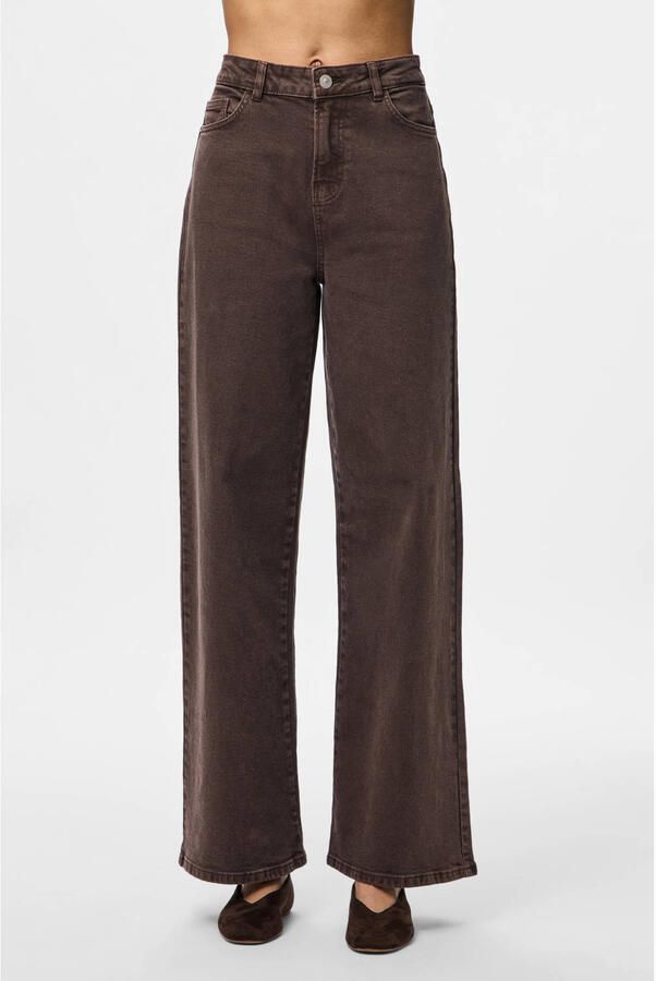 PIECES high waist wide leg jeans bruin