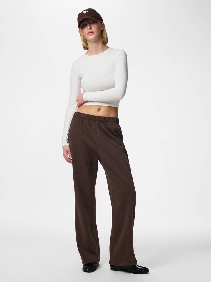 PIECES high waist wide leg sweatpants PCCHILLI bruin - Foto 3