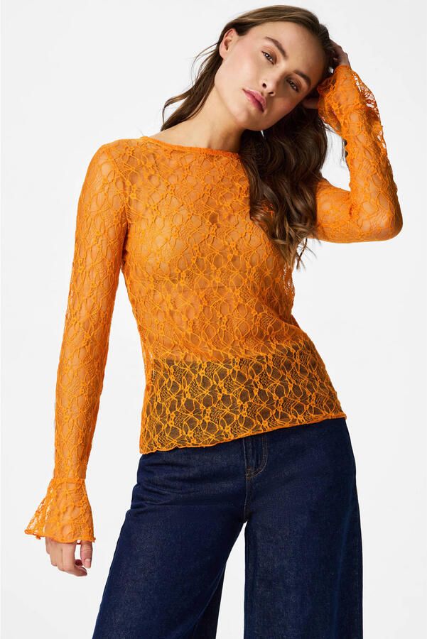 PIECES kanten gebloemde top oranje