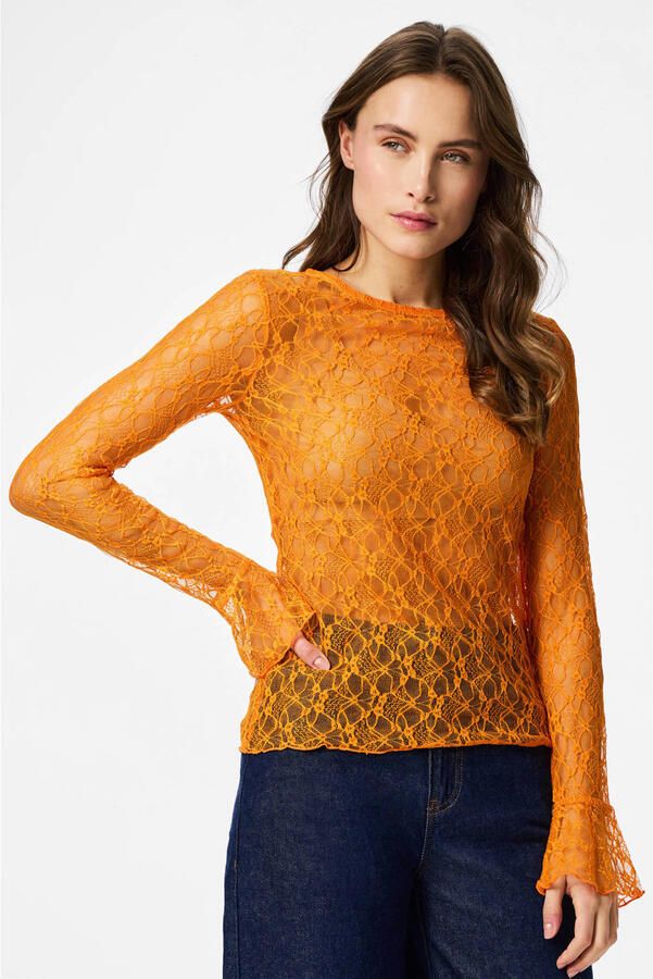 PIECES kanten gebloemde top oranje - Foto 3