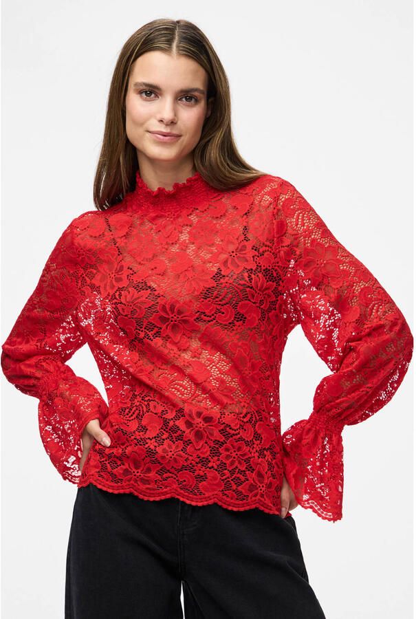 PIECES kanten top rood