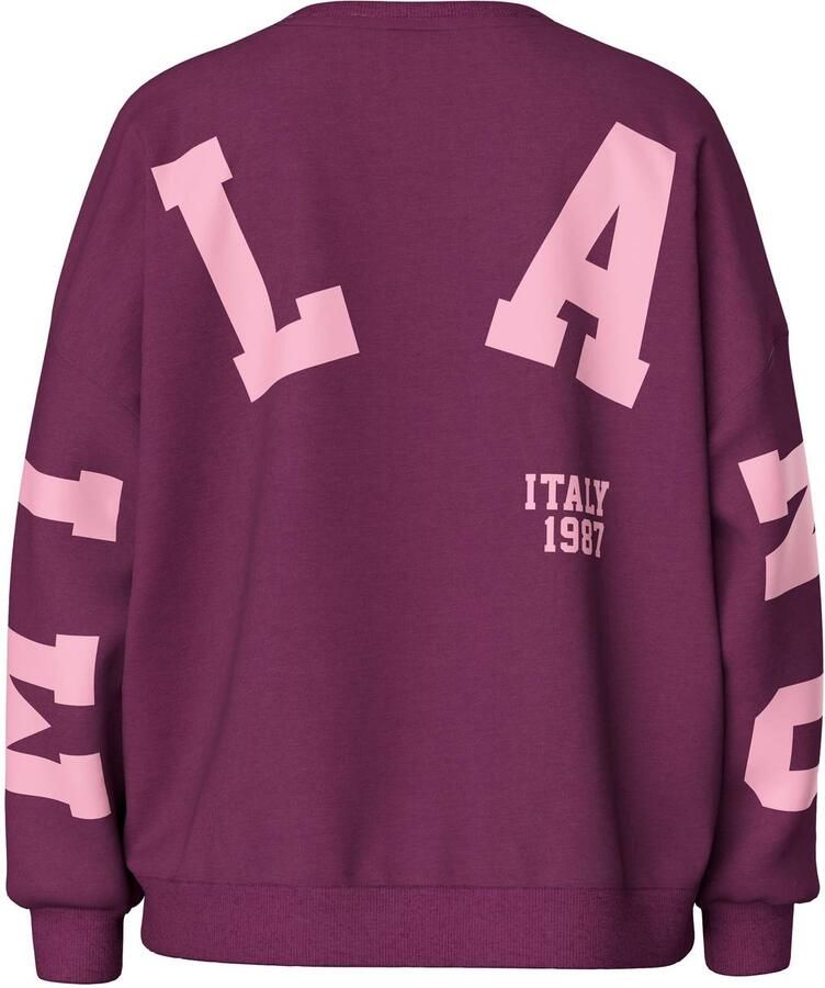 PIECES katoenen oversized sweater met tekst donkerpaars