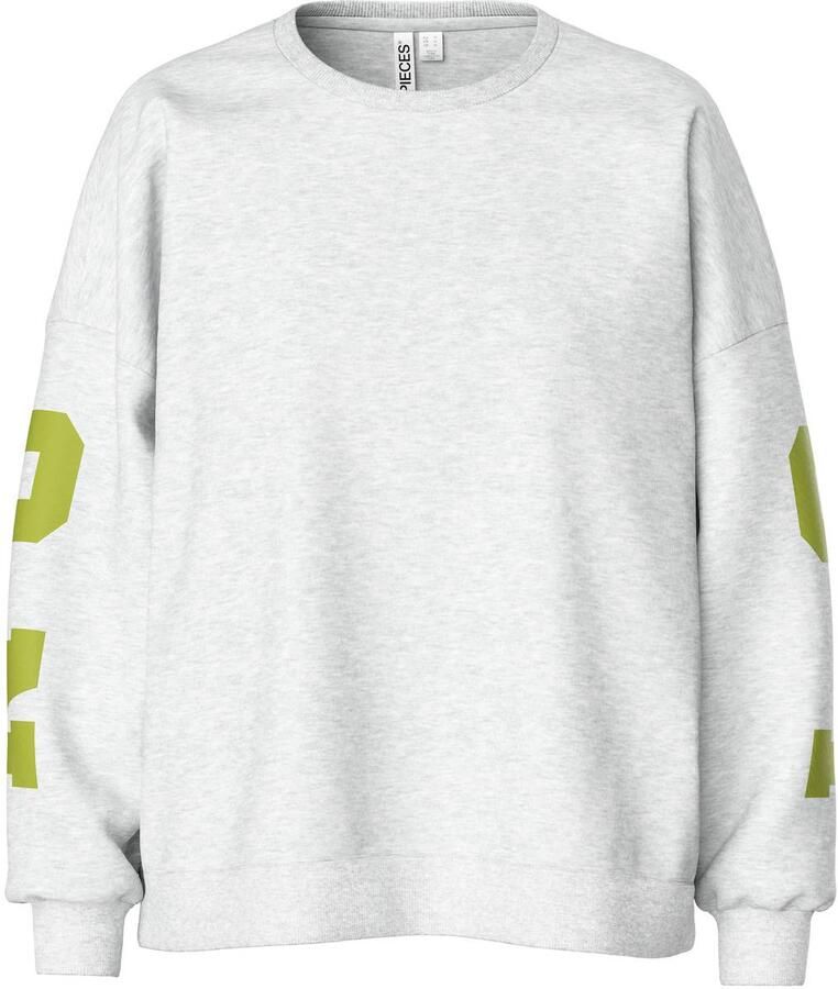 PIECES katoenen oversized sweater met tekst grijs