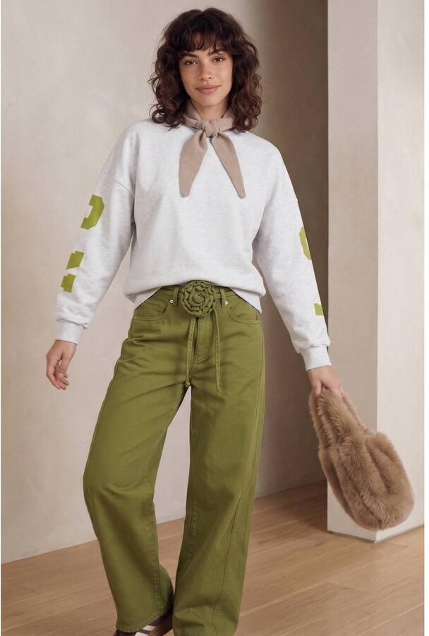 PIECES katoenen oversized sweater met tekst grijs - Foto 3