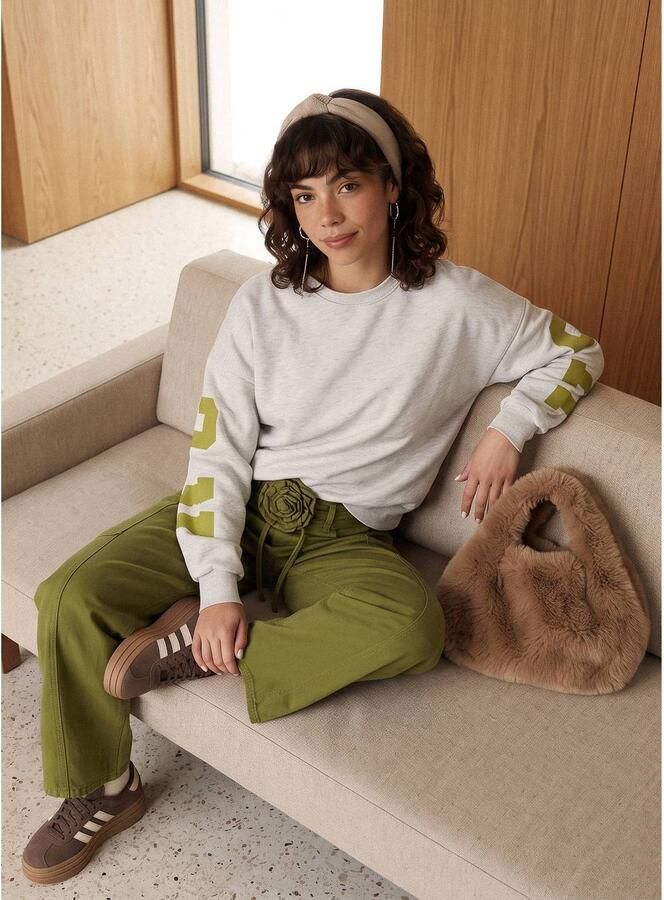 PIECES katoenen oversized sweater met tekst grijs - Foto 2