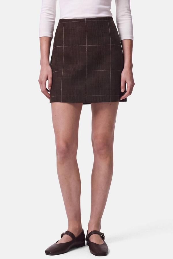 PIECES korte geruite rok met wol bruin