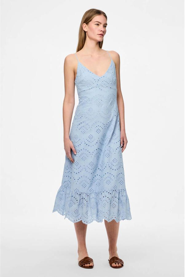 PIECES midi jurk broderie lichtblauw - Foto 2