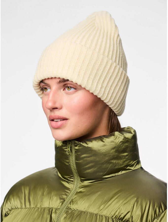 Pieces Beanie van ribtricot met omslag model 'HEXO'