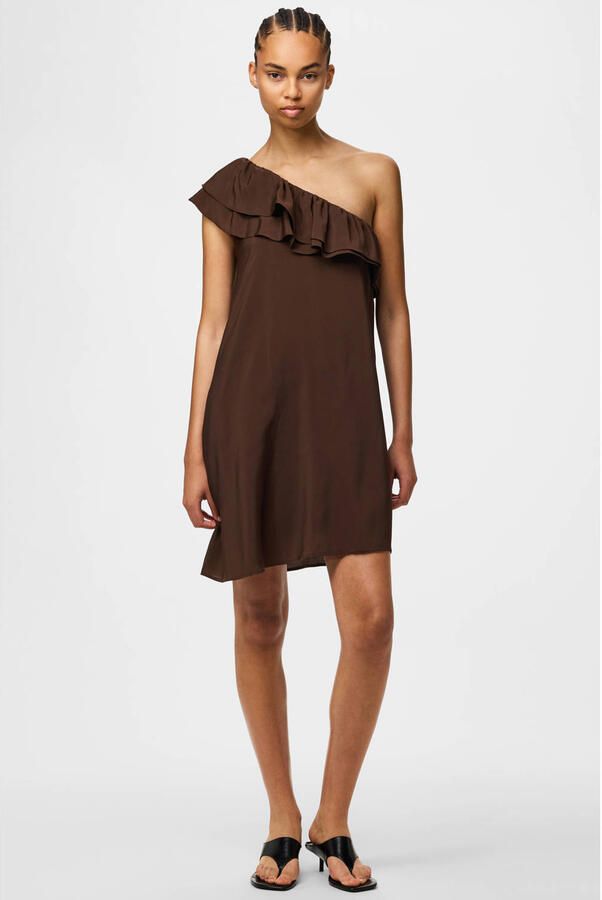 PIECES one shoulder jurk bruin - Foto 1